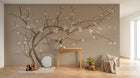 Design SL0493 — Papier peint Cerisier blanc fond beige dore chinoiserie — Novomur