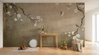 Design SL0504 — Papier peint Cerisier blanc oiseaux paysage chinois beige — Novomur
