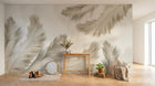 Design SL0547 — Papier peint Plumes beige duveteuses fond blanc — Novomur