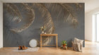 Design SL0615 — Papier peint Plumes palmes dorees bouquet gris — Novomur