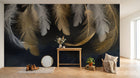 Design SL0630 — Papier peint Plumes blanches dorees fond bleu marine — Novomur