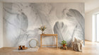 Design SL0706 — Papier peint Plumes blanches transparentes marbre — Novomur