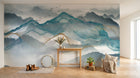 Design SL0715 — Papier peint Montagnes encre bleu lignes dorees fluides — Novomur