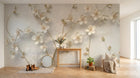Design SL0732 — Papier peint Petites fleurs blanches relief beige luxe — Novomur