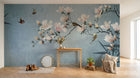 Design SL0791 — Papier peint Magnolias roses oiseaux bambou bleu pastel — Novomur