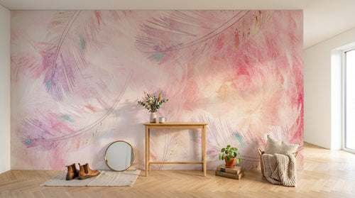 Design SL0806 — Papier peint Plumes pastel rose violet aquarelle — Novomur