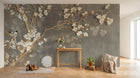 Design SL0820 — Papier peint Magnolia blanc oiseaux fond beton (variante SK0283) — Novomur