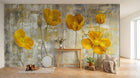 Design ZX0079 — Papier peint Coquelicots jaunes huile fond gris grunge — Novomur