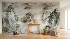Design ZX0088 — Papier peint Paysage encre karstique barque montagnes — Novomur