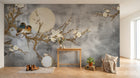 Design ZX0250 — Papier peint Branches dorees fleurs blanches lune chinois — Novomur