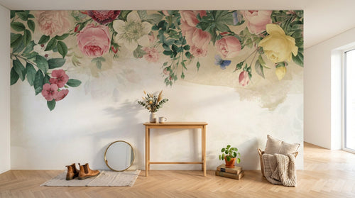 Design ZX0311 — Papier peint Roses pivoines anemones papillons vintage — Novomur