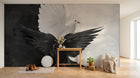 Design ZX0330 — Papier peint Colombes blanche noire dramatique vol — Novomur