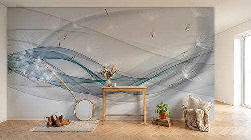 Design ZX0331 — Papier peint Vagues bleues pissenlits abstrait moderne — Novomur