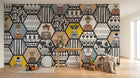 Design ZX0371 — Papier peint Animaux hipster hexagones costumes patchwork — Novomur