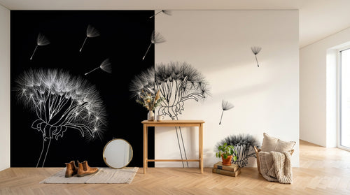 Design ZX0420 — Papier peint Pissenlits noir blanc divise abstrait — Novomur