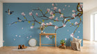 Design ZX0473 — Papier peint Magnolias roses oiseaux bleu chinoiserie — Novomur