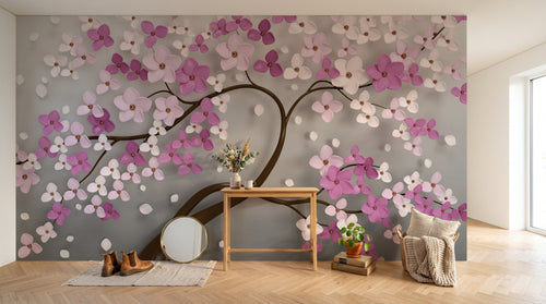 Design ZX0510 — Papier peint Fleurs roses violettes 3D arbre luxe — Novomur