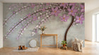 Design ZX0511 — Papier peint Branche fleurs violettes 3D fond beige — Novomur