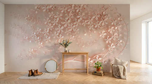 Design ZX0513 — Papier peint Branches fleurs roses 3D fond clair — Novomur