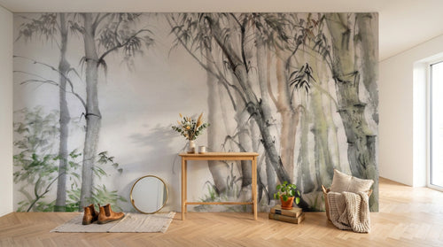Design ZX0530 — Papier peint Foret bambous aquarelle beige — Novomur