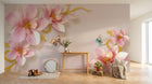 Design ZX0555 — Papier peint Magnolias roses ornements dores luxe — Novomur