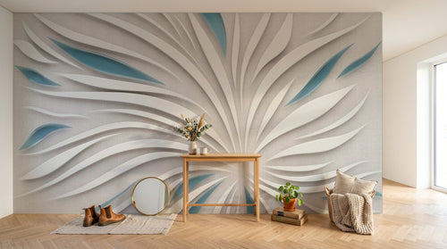 Design ZX0589 — Papier peint Fleur blanche relief 3D fond lin — Novomur