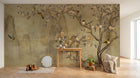 Design ZX0664 — Papier peint Pommier fleurs oiseaux montagne encre — Novomur