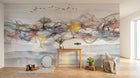 Design ZX0690 — Papier peint Vagues abstraites arbres oiseaux paysage — Novomur