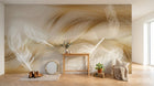 Design ZX0693 — Papier peint Plumes blanches lignes dorees beige — Novomur
