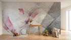 Design ZX0751 — Papier peint Plumes roses papillon fond gris triangles — Novomur