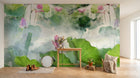 Design ZX0754 — Papier peint Lotus rose vif feuilles vert brume — Novomur