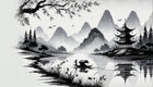 Design A0040 — Asie Encre Noire Pagode — design seul — Novomur