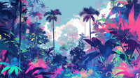 Échantillon, Design A0050, Papier peint panoramique Palmier Tropical Pop Art Vif - Sur mesure