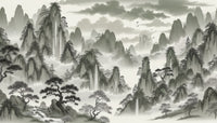 Échantillon, Design A0097, Papier peint panoramique Asie Encre Noire Pagode - Sur mesure