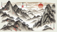 Échantillon, Design A0147, Papier peint panoramique Asie Encre Noire Pagode - Sur mesure