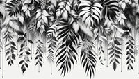 Échantillon, Design A0323, Papier peint panoramique Palmier Tropical Noir et Blanc - Sur mesure