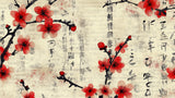Échantillon Papier peint Cerisier Rouge Encre Asiatique - Sur mesure — A0575