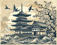 Échantillon, Design A0579, Papier peint panoramique Mont Fuji et Hokusai - Sur mesure
