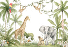 Design B001 — Papier peint Safari aquarelle animaux & palmiers — Novomur