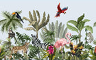 Design B005 — Papier peint Jungle stylisee animaux et flamants roses — Novomur