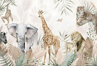 Échantillon, Design B009, Papier peint panoramique Jungle Enfant Tigre & Singes - Sur mesure