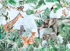 Design B011 — Papier peint Safari jungle vert vif animaux nombreux — Novomur