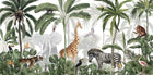 Design B012 — Papier peint Safari panoramique jungle dense multi-animaux — Novomur