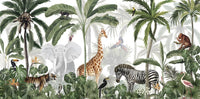 Échantillon, Design B012, Papier peint panoramique Jungle Enfant Tigre & Singes - Sur mesure