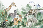 Design B015 — Papier peint Safari aquarelle familles animaux et monstera — Novomur