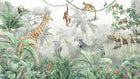 Design B021 — Papier peint Safari panoramique jungle brumeuse — Novomur