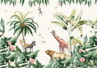 Design B022 — Papier peint Safari aquarelle palmiers fleurs tropicales — Novomur
