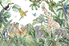Design B025 — Papier peint Safari aquarelle ara bleu et monstera — Novomur