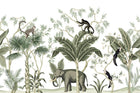 Design B027 — Papier peint Chinoiserie animaux exotiques bambou tons sauge — Novomur