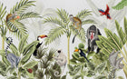 Design B037 — Papier peint Jungle moderne primates et oiseaux exotiques — Novomur